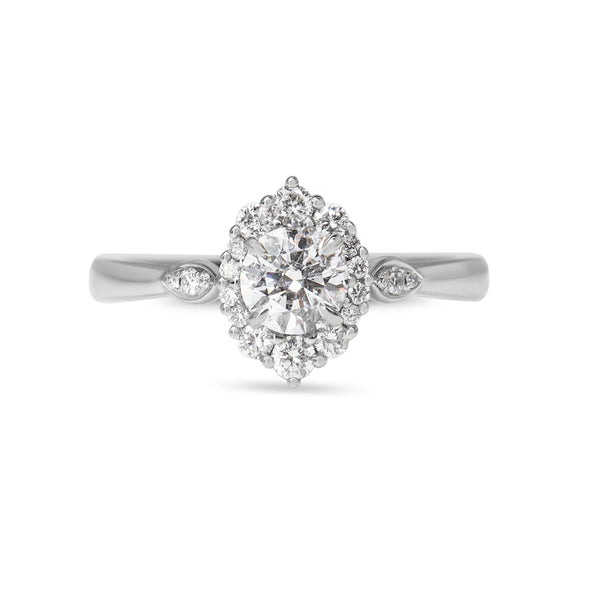 18ct White Gold Vintage Style Diamond Halo Ring