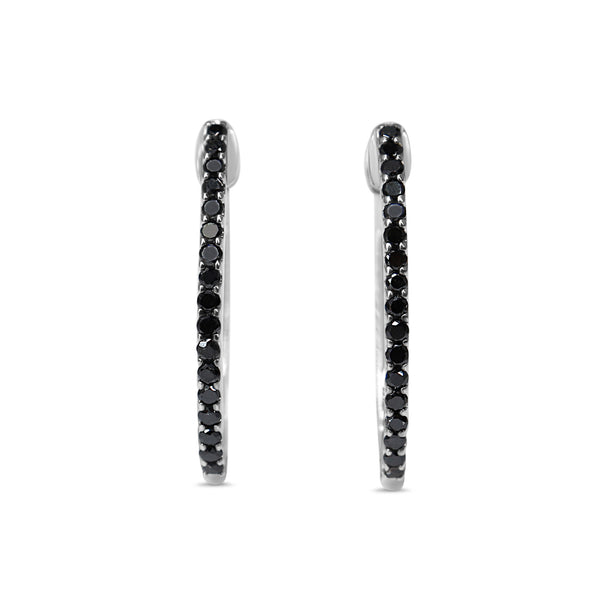 14ct White Gold Black Diamond Hoop Earrings