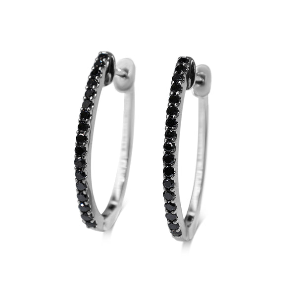 14ct White Gold Black Diamond Hoop Earrings