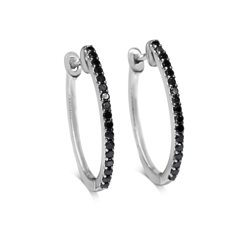 14ct White Gold Black Diamond Hoop Earrings