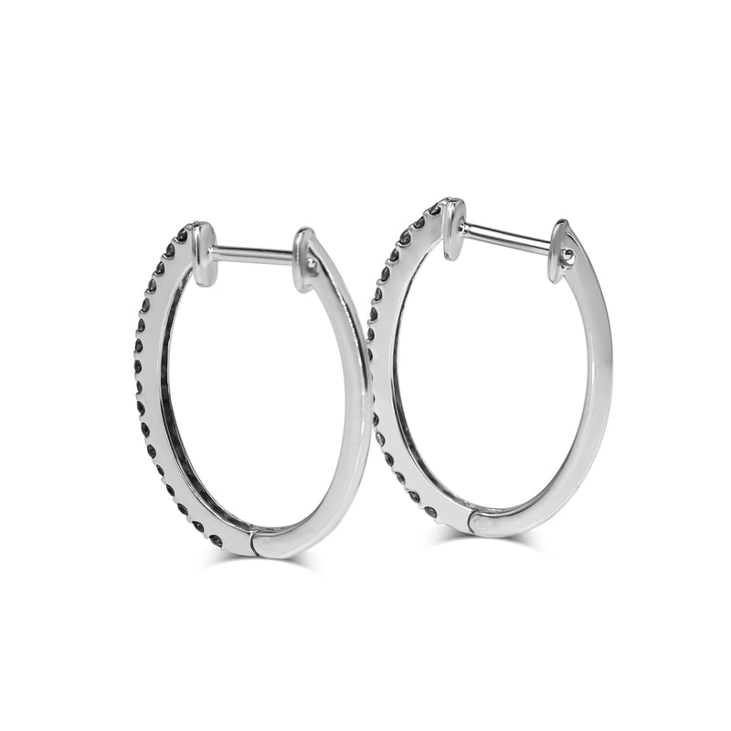 14ct White Gold Black Diamond Hoop Earrings