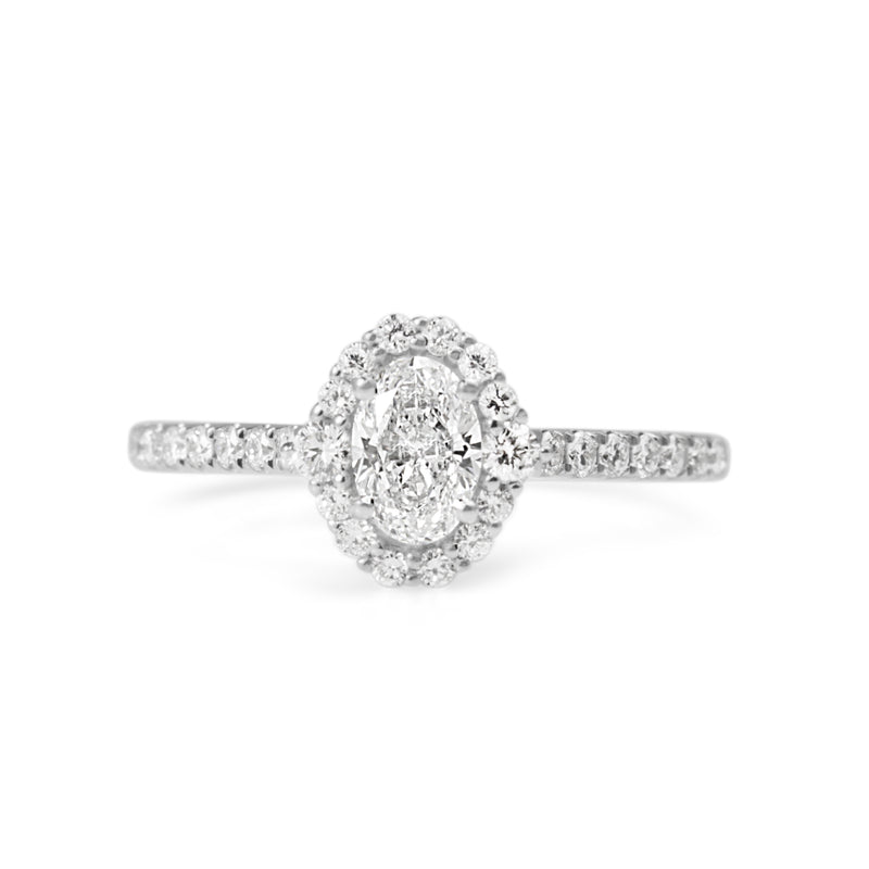 18ct White Gold Fine Oval Diamond Halo Ring