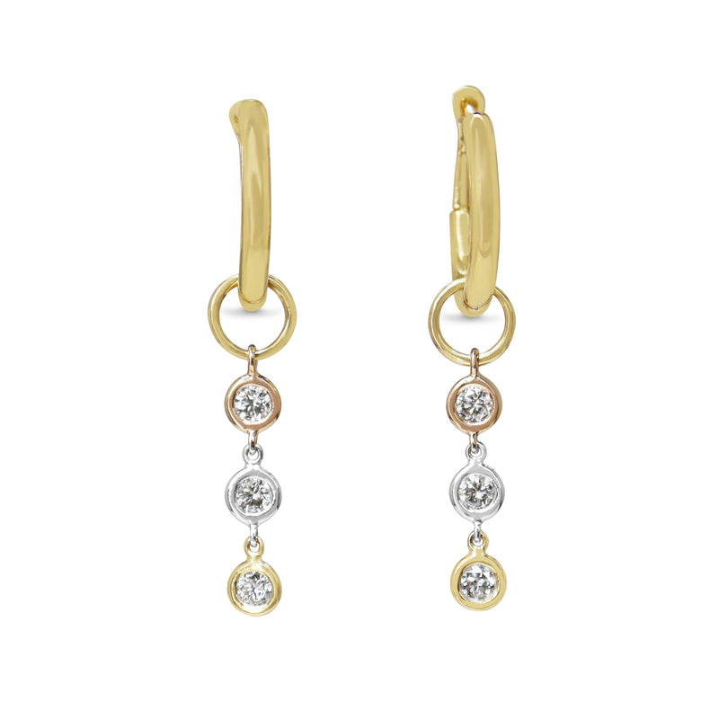 18ct 3 Tone Yellow, White and Rose Gold Diamond Drop Earrings