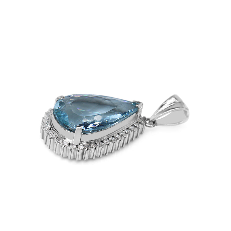 Platinum Aquamarine and Diamond Halo Necklace