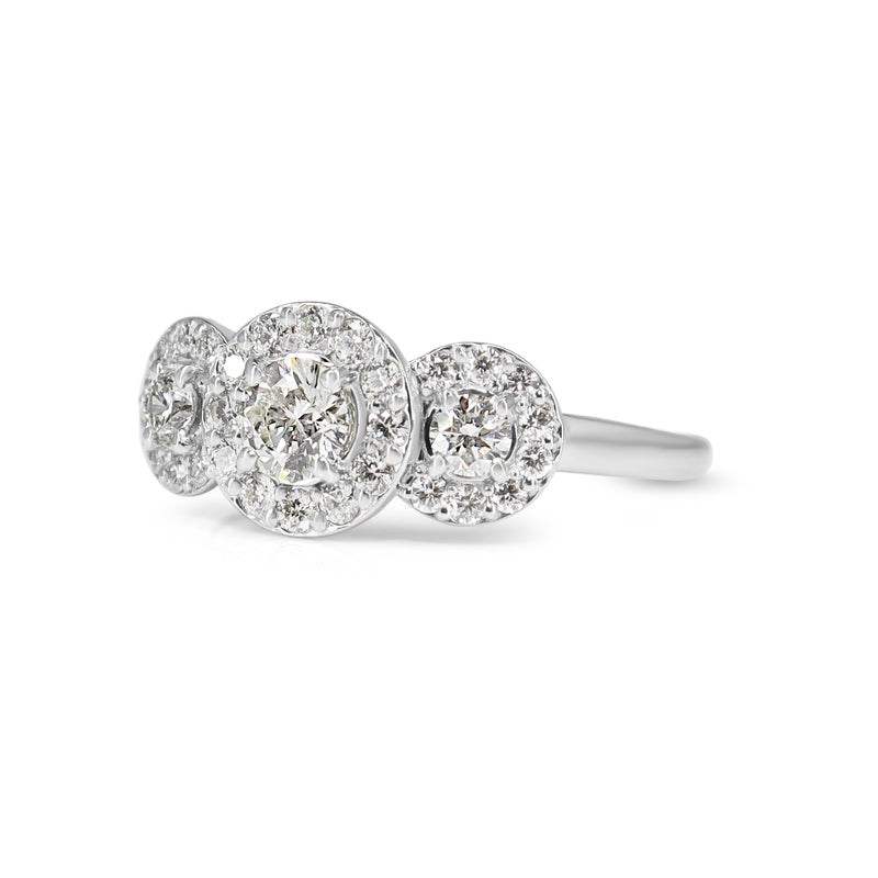 Platinum 3 Stone Halo Ring