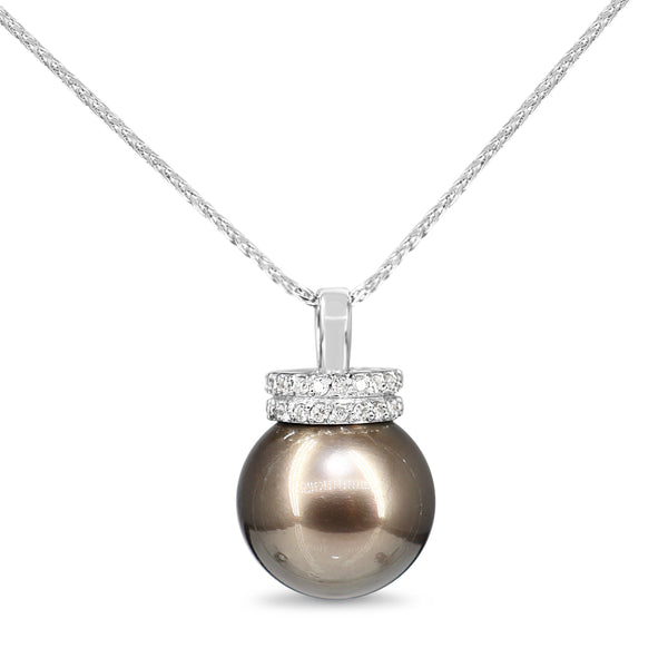 18ct White Gold 14mm Tahitian Pearl and Diamond Necklace