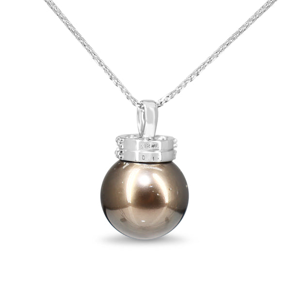 18ct White Gold 14mm Tahitian Pearl and Diamond Necklace