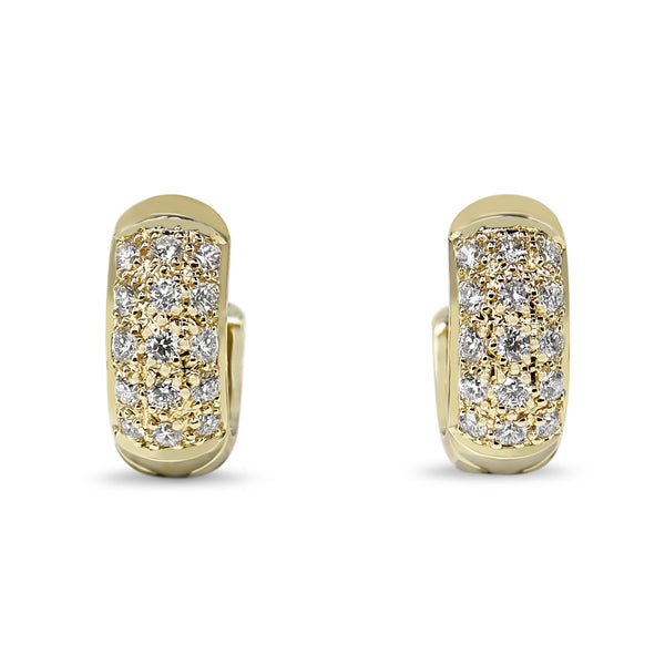 9ct Yellow Gold Diamond Pave Hoop Earrings