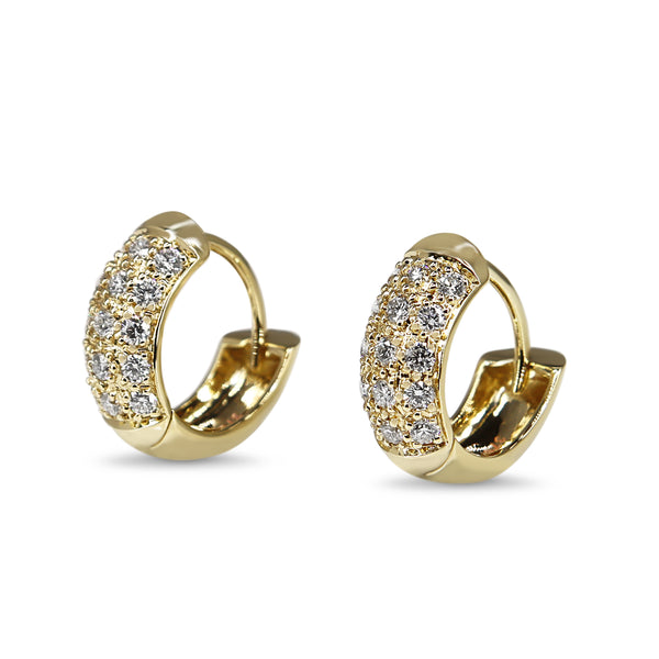 9ct Yellow Gold Diamond Pave Hoop Earrings