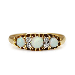 18ct Yellow Gold Antique Opal 3 Stone Old Cut Diamond Ring