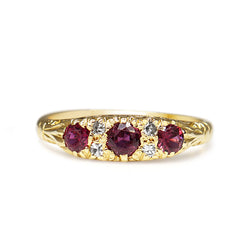 18ct Yellow Gold Victorian Style Ruby and Diamond 3 Stone Ring