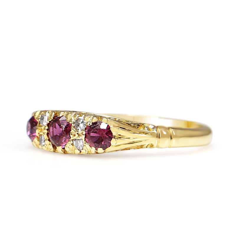 18ct Yellow Gold Victorian Style Ruby and Diamond 3 Stone Ring