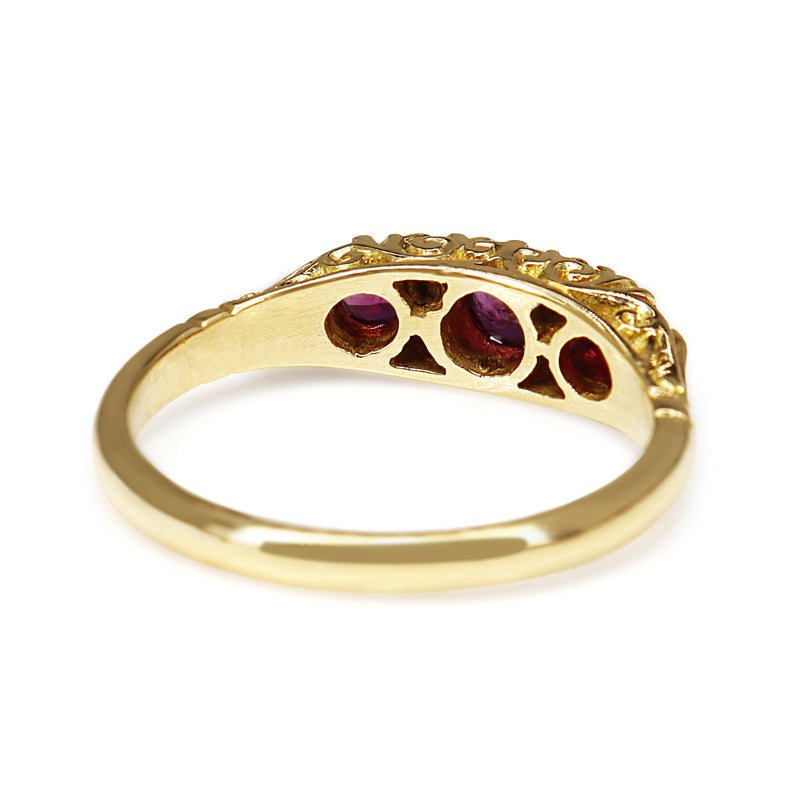 18ct Yellow Gold Victorian Style Ruby and Diamond 3 Stone Ring