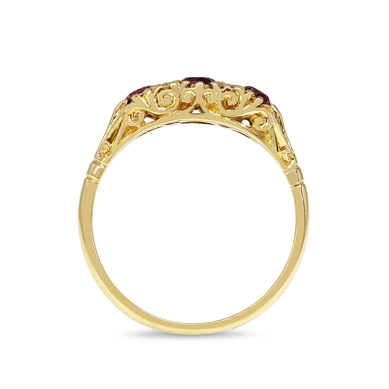 18ct Yellow Gold Victorian Style Ruby and Diamond 3 Stone Ring