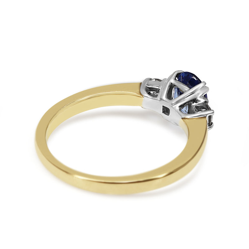 9ct Yellow and White Gold Oval Sapphire and Diamond 3 Stone Ring