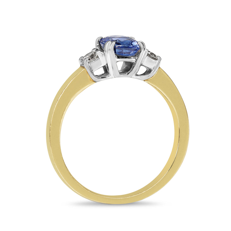 9ct Yellow and White Gold Oval Sapphire and Diamond 3 Stone Ring