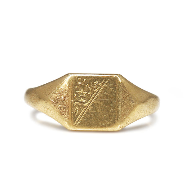 9ct Yellow Gold Antique Engraved Square Signet Ring