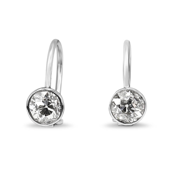 18ct White Gold Vintage Old Cut Diamond Drop Earrings