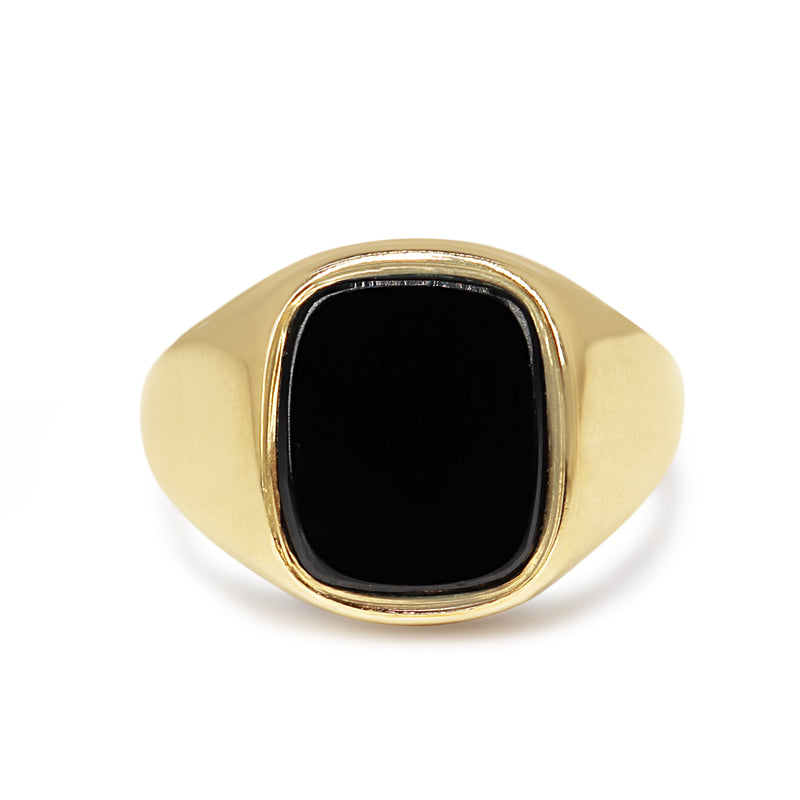 9ct Yellow Gold Antique Onyx Cushion Shape Signet Ring