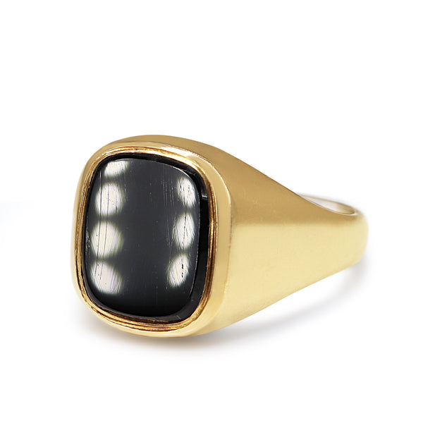 9ct Yellow Gold Antique Onyx Cushion Shape Signet Ring