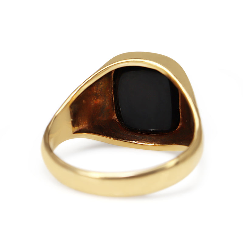 9ct Yellow Gold Antique Onyx Cushion Shape Signet Ring