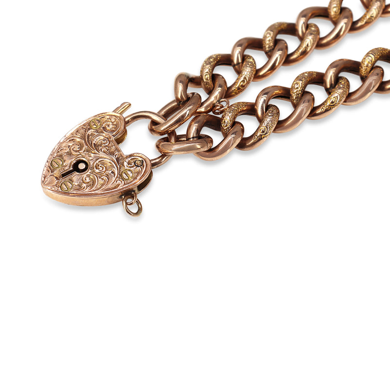 9ct Rose Gold Antique Day and Night Curb Link Bracelet