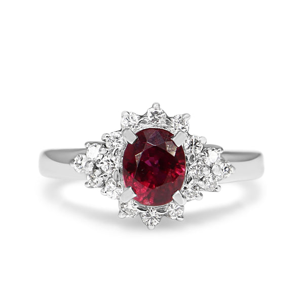 Platinum Ruby and Diamond Cluster Ring
