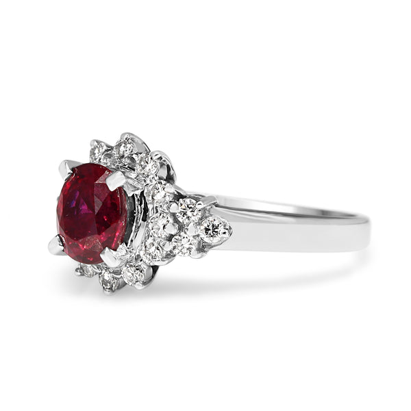 Platinum Ruby and Diamond Cluster Ring