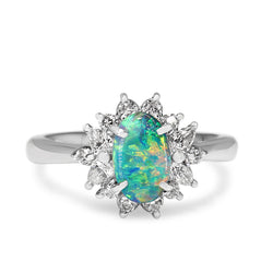 Platinum Vintage Opal and Diamond Cluster Ring