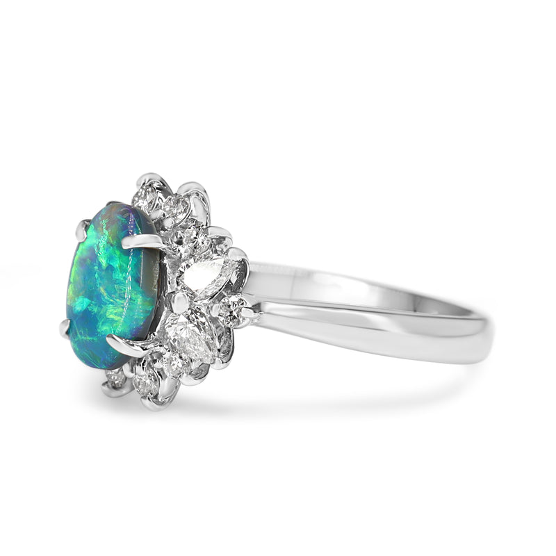 Platinum Vintage Opal and Diamond Cluster Ring