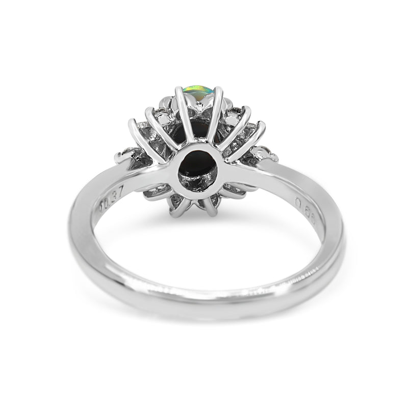 Platinum Vintage Opal and Diamond Cluster Ring