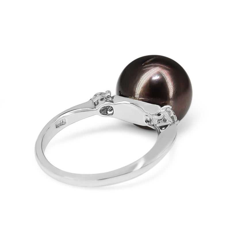 18ct White Gold 11mm Tahitian Pearl and Diamond Ring