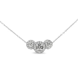 Platinum Triple Diamond Halo Necklace