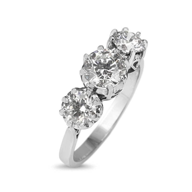 18ct White Gold Victorian Style 3 Stone Diamond Ring