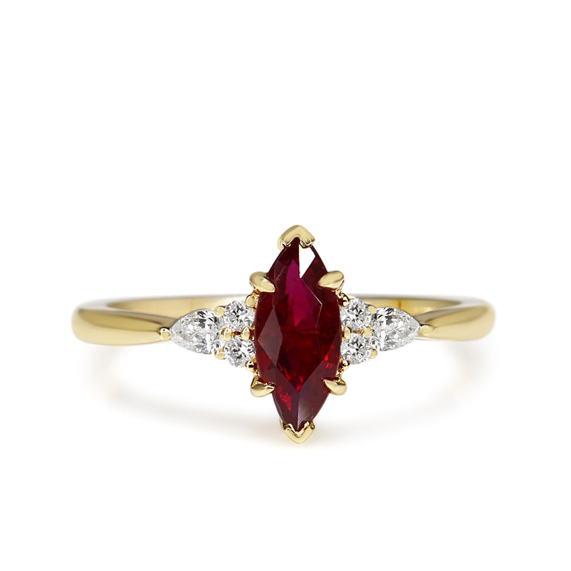 18ct Yellow Gold Marquise Ruby and Pear Diamond Ring