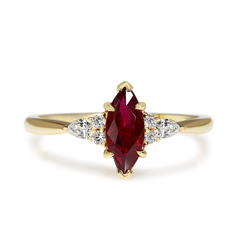 18ct Yellow Gold Marquise Ruby and Pear Diamond Ring