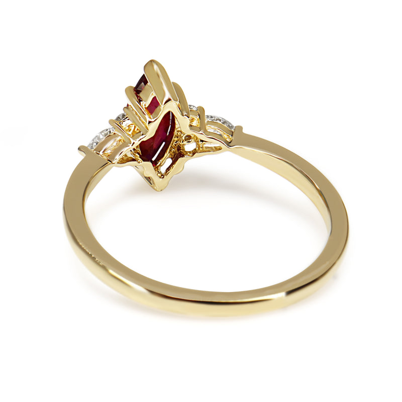 18ct Yellow Gold Marquise Ruby and Pear Diamond Ring