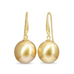 18ct Yellow Gold 13mm Golden South Sea Pearl Earrings