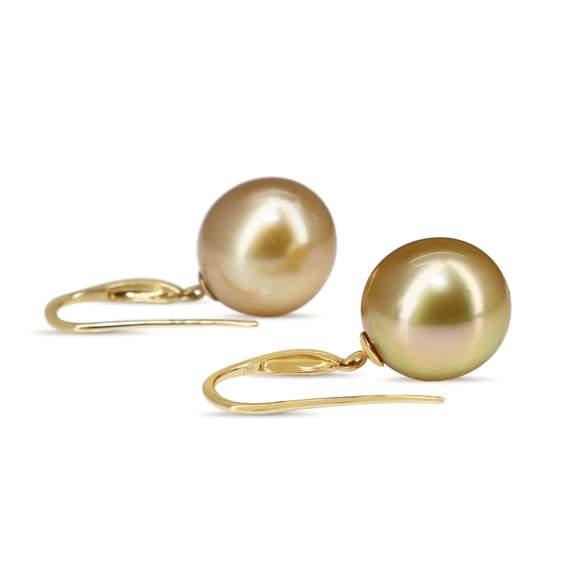 18ct Yellow Gold 13mm Golden South Sea Pearl Earrings