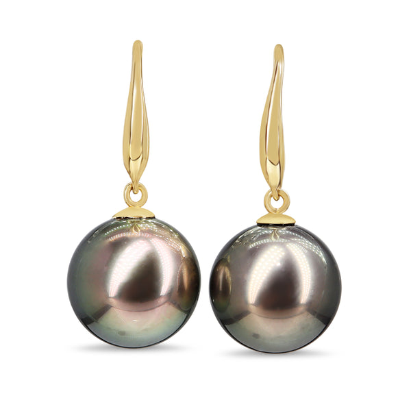 9ct Yellow Gold 13mm Tahitian Pearl Drop Earrings