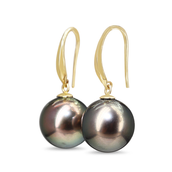 9ct Yellow Gold 13mm Tahitian Pearl Drop Earrings