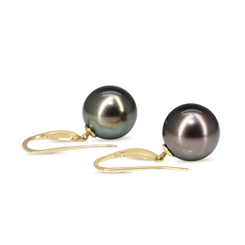 9ct Yellow Gold 13mm Tahitian Pearl Drop Earrings