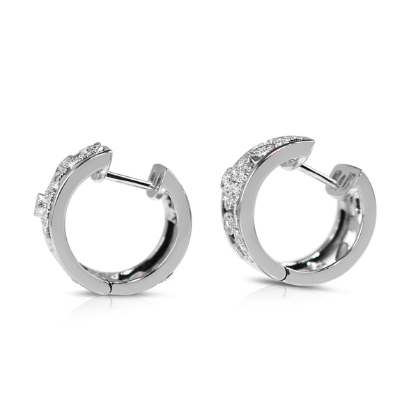 9ct White Gold Floral Diamond Hoop Earrings