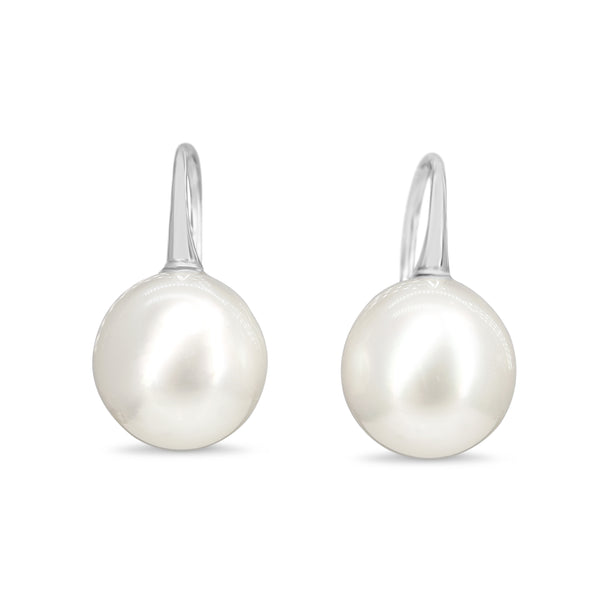 18ct White Gold 12mm South Sea Pearl Earrings on French Hook Style Fitting