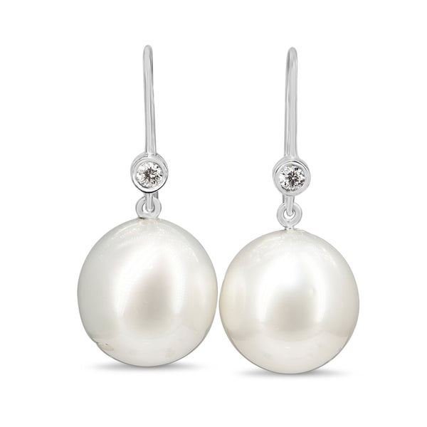 18ct White Gold 14mm South Sea Pearl and Diamond Earrings