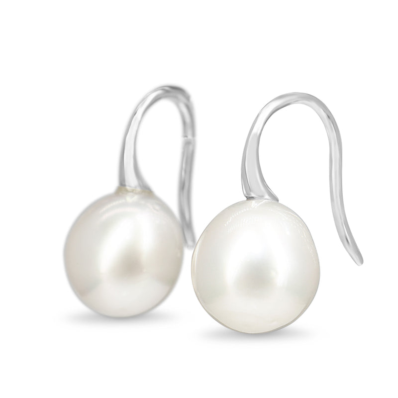 9ct White Gold 11mm South Sea Pearl Earring on French Hook Fitting