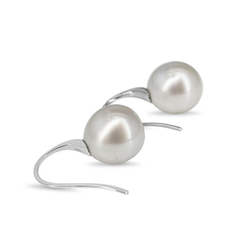 18ct White Gold 13mm South Sea Pearl and Diamond Earrings on French Style Hook