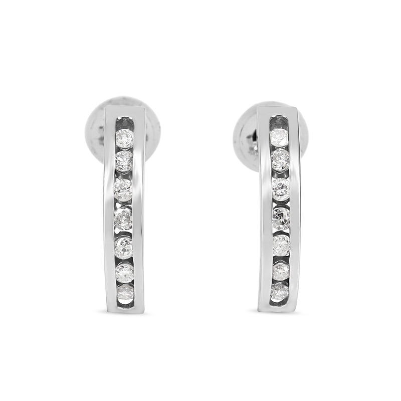 Platinum Channel Set Diamond Half Hoop Earrings