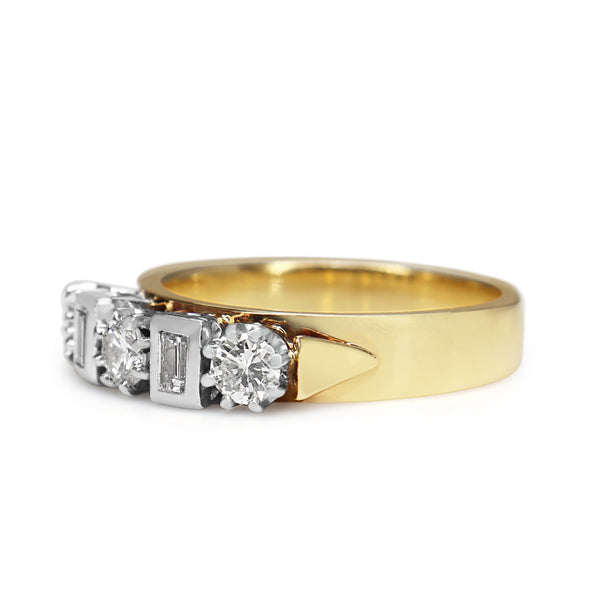 18ct Yellow and White Gold Baguette and Brilliant Cut Diamond Band Ring