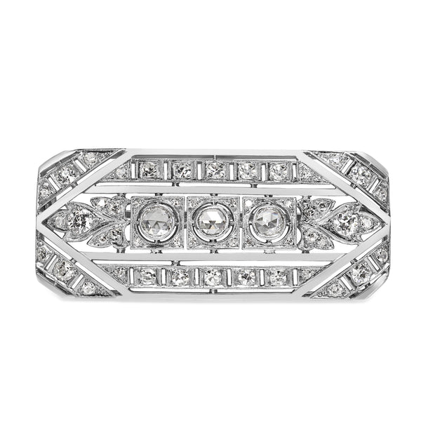 Platinum Art Deco Old and Rose Cut Diamond Brooch